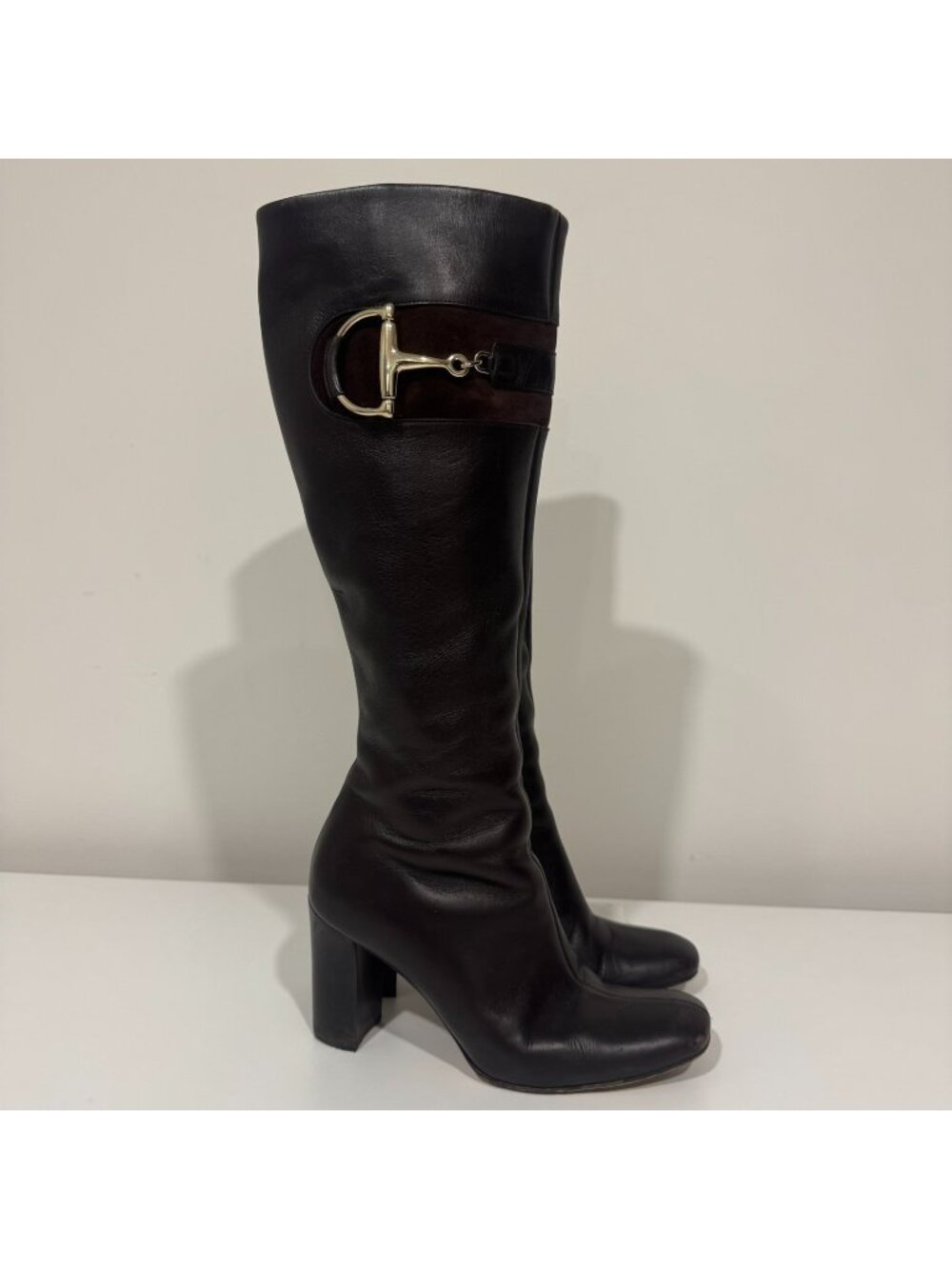 Vintage Gucci Dark Brown Leather Horsebit Knee High Boots Size 6.5 US / 36.5 EU